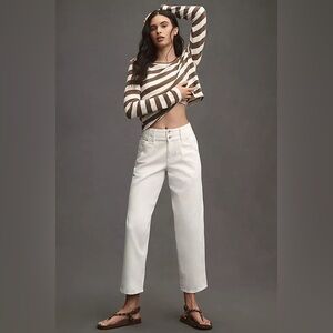 🆕 NWT Anthropologie Sanctuary White Wide Barrel Jeans Dbl Button High Waist $140